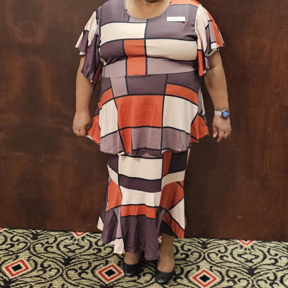 Orange and White Asymmetrical Maxi Sundress